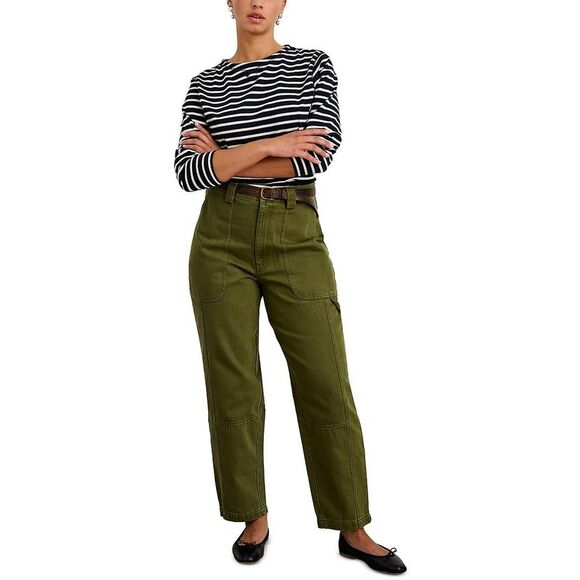 Alex Mill Pants - Alex Mill Olive Utility Straight-Leg Pants with Striped Top